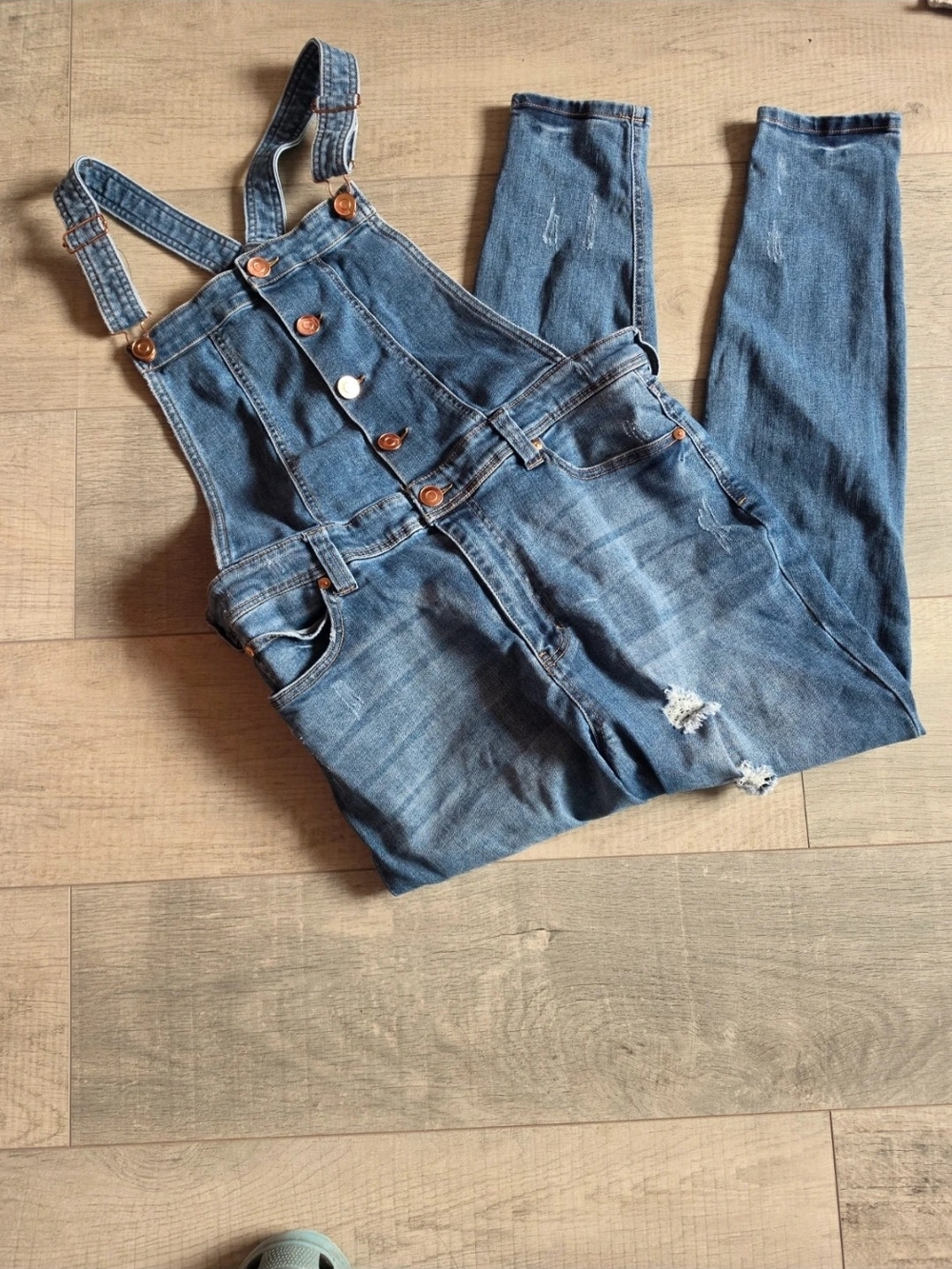 Fashion Nova Distressed Blue Denim Overalls Jumpsuit